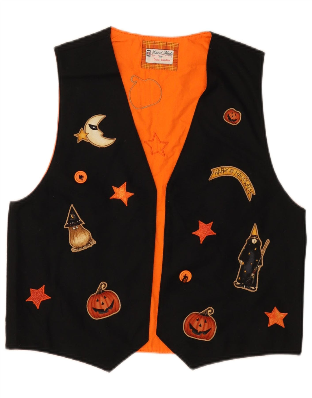 VINTAGE ženski grafički prsluk UK 12 Srednje crni