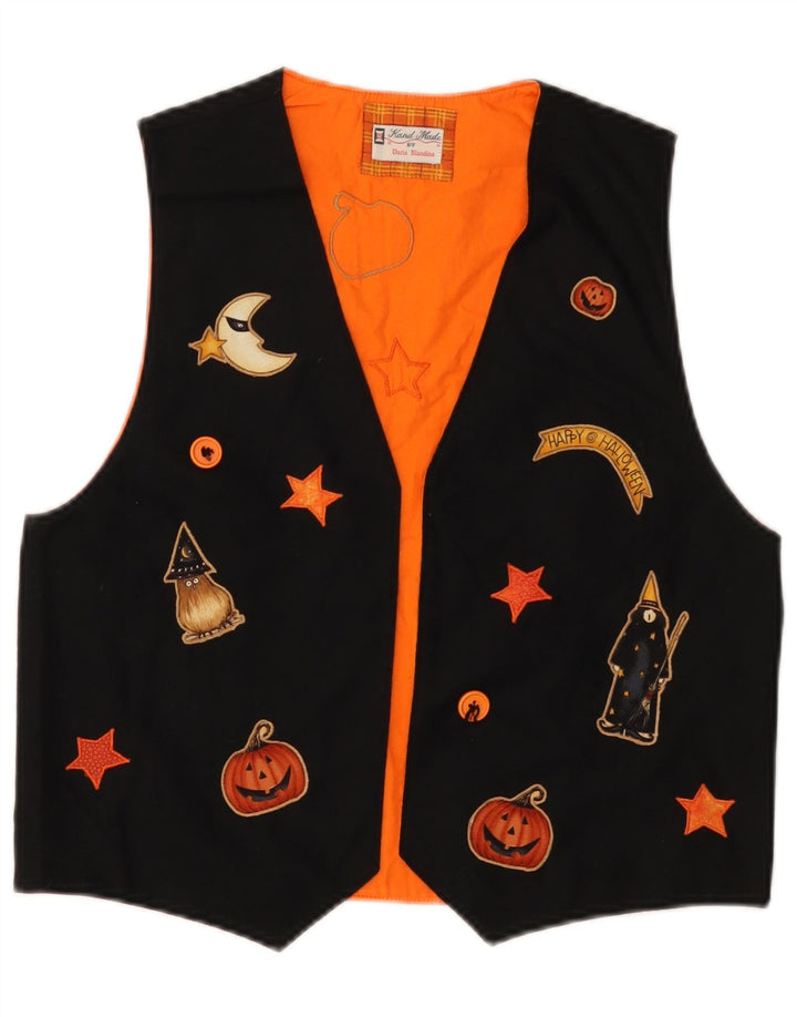 VINTAGE ženski grafički prsluk UK 12 Srednje crni