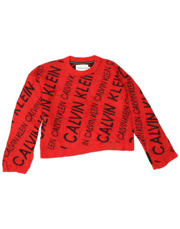 Calvin Klein Jeans ženski džemper s okruglim izrezom UK 10 Small Red