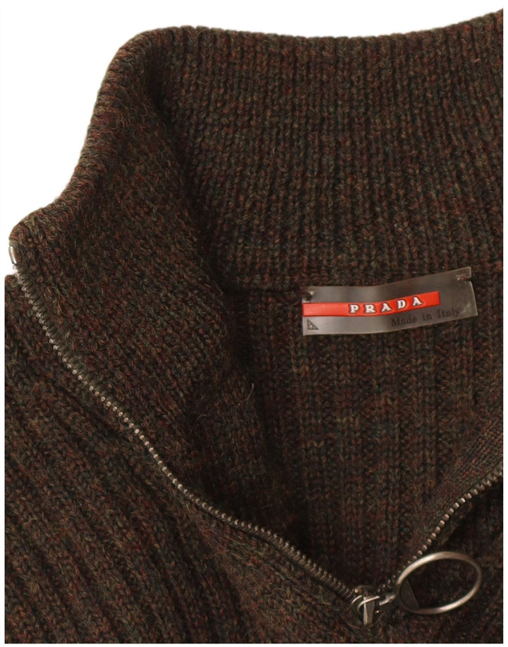 PRADA ženski džemper s izrezom s patentnim zatvaračem IT 48 XL smeđe djevičanske vune