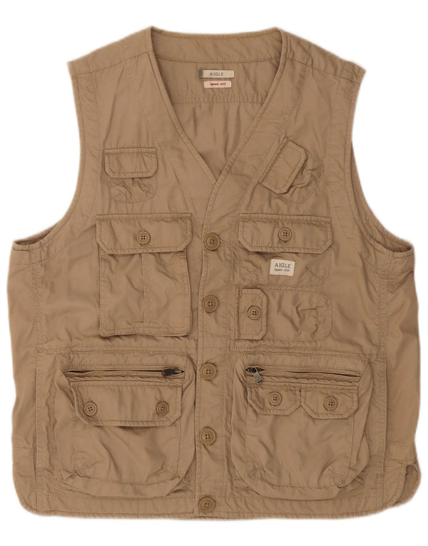 Aigle Mens Utility Gilet UK 40 Large Beige Cotton