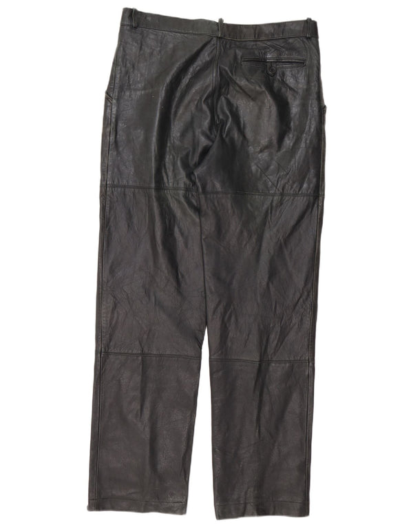 Vintage muške ravne kožne hlače IT 50 Large W34 L32 crne na pruge