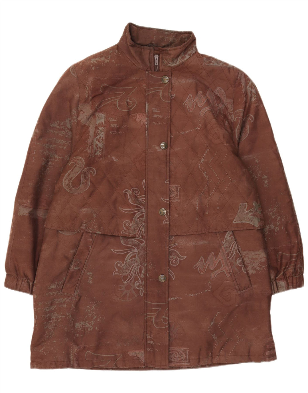 KARNER Womens Windbreaker Coat UK 20 2XL Brown Floral Polyester