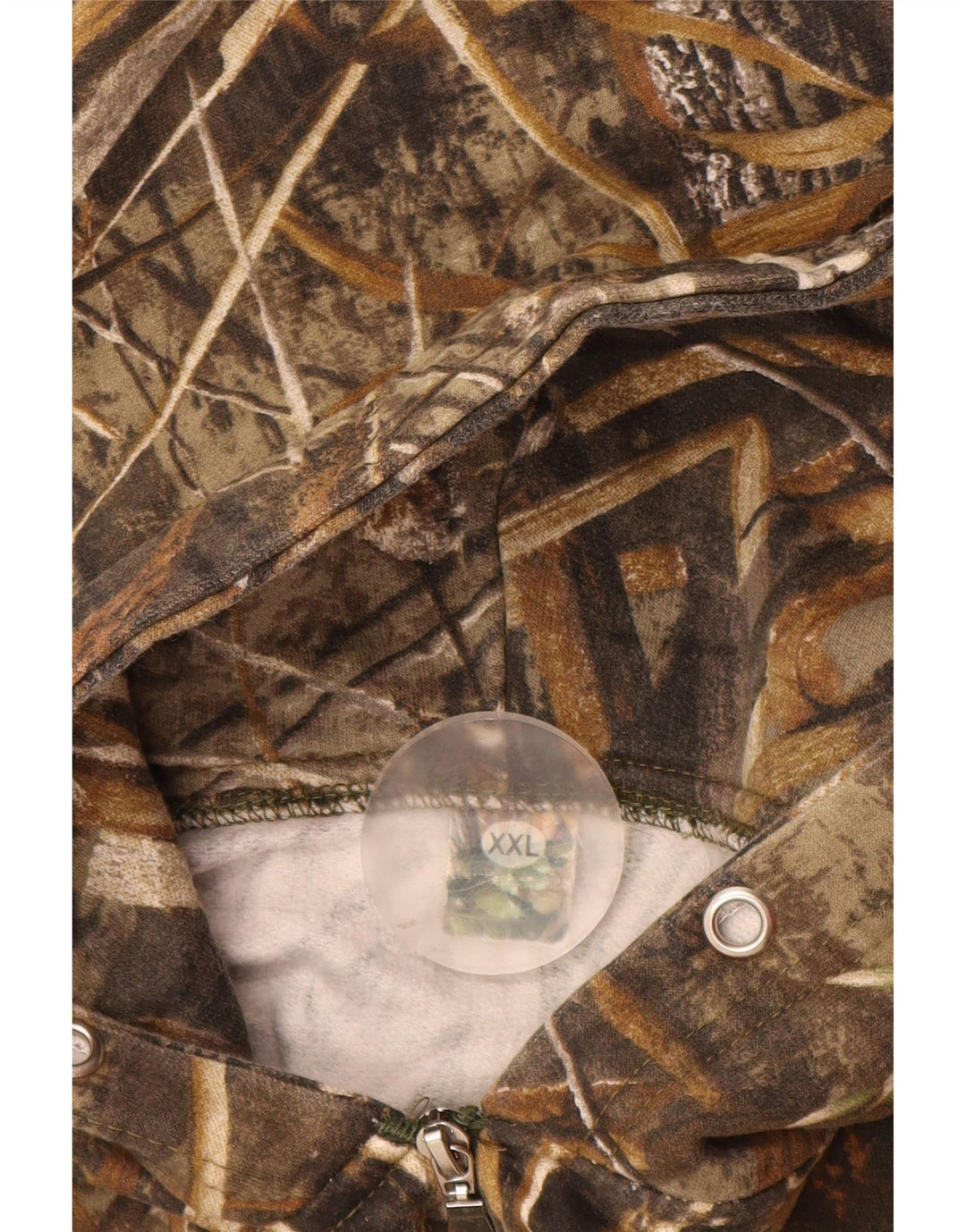 VINTAGE muški pulover s kapuljačom na patentni zatvarač 2XL smeđa kamuflažna poliesterska