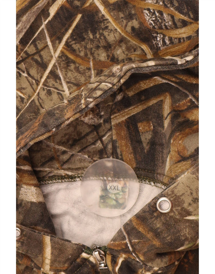 VINTAGE muški pulover s kapuljačom na patentni zatvarač 2XL smeđa kamuflažna poliesterska