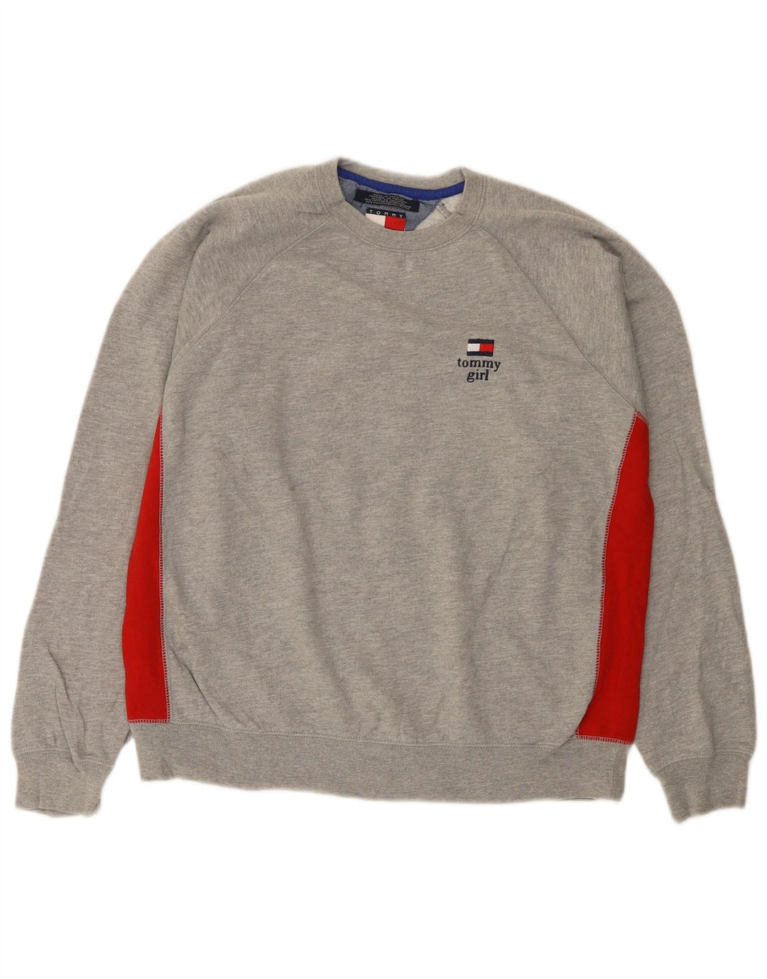 TOMMY HILFIGER Mens Sweatshirt Jumper Medium Grey Colourblock Cotton