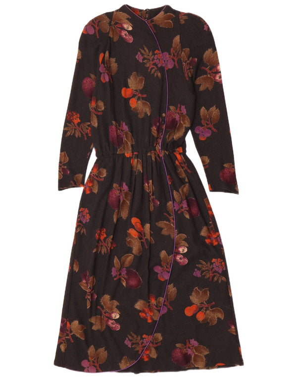 Vintage Womens Long Sleeve Maxi Dress UK 12 Medium Black Floral