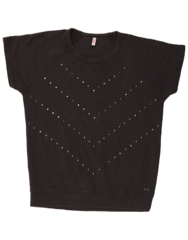 Sun68 Ženski džemper kratkih rukava UK 14 Srednje crni pamuk