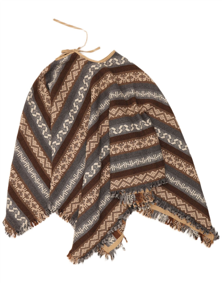 Vintage ženski pončo džemper jedne veličine, smeđi geometrijski Aztec