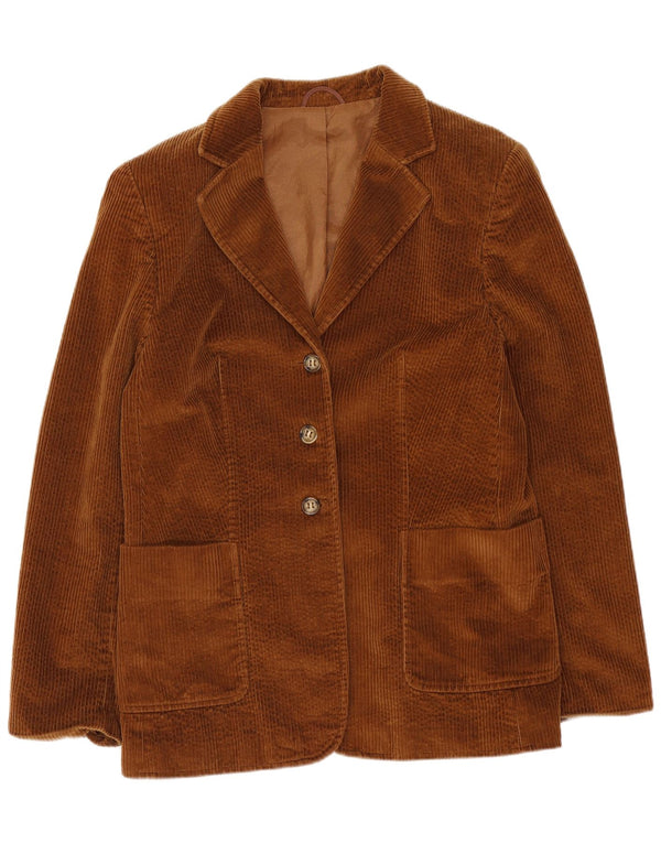 Vintage ženska jakna od samta s 3 gumba UK 14 Veliki smeđi pamuk