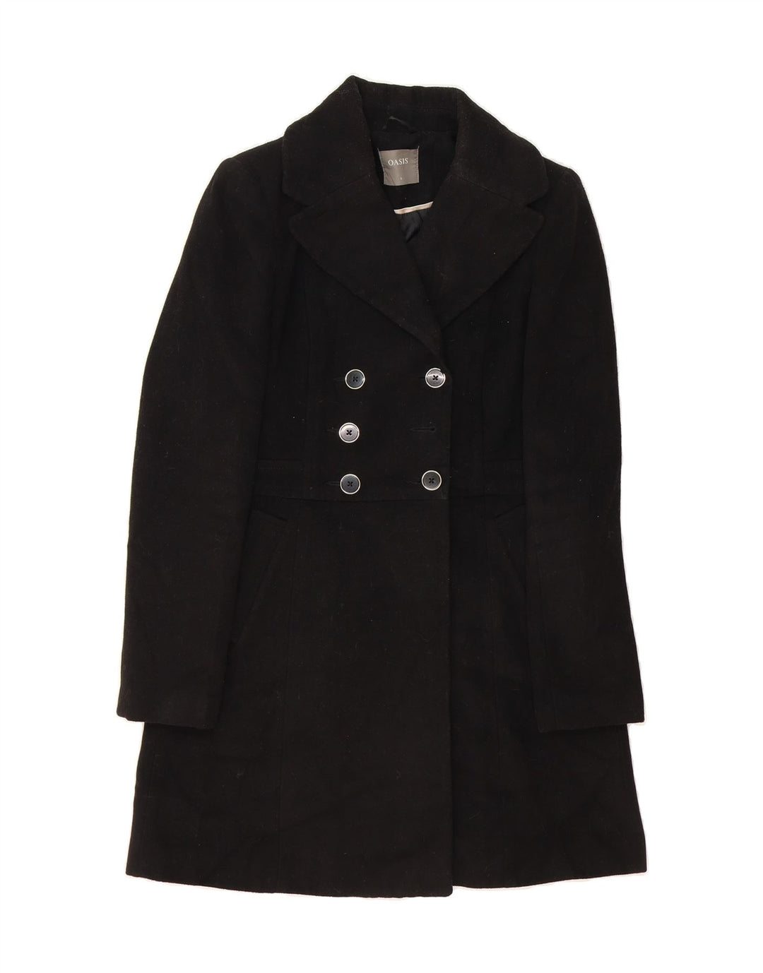 OASIS Womens Double Breasted Coat UK 10 Small Black Polyester Vintage Oasis and Second-Hand Oasis from Messina Hembry 