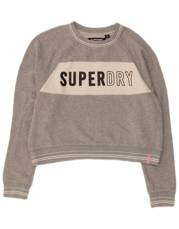 Superdry ženski kratki džemper s grafičkim motivima UK 14 srednje sivi pamuk