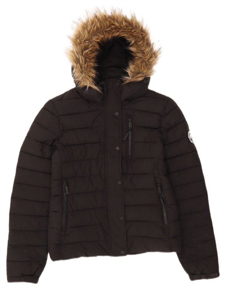 Superdry ženska podstavljena jakna s kapuljačom UK 10 Mali crni poliester