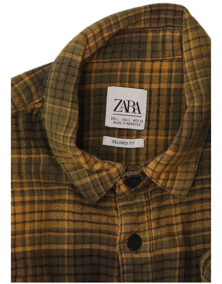 Zara muška flanelska košulja opuštenog kroja, krupna kaki boja