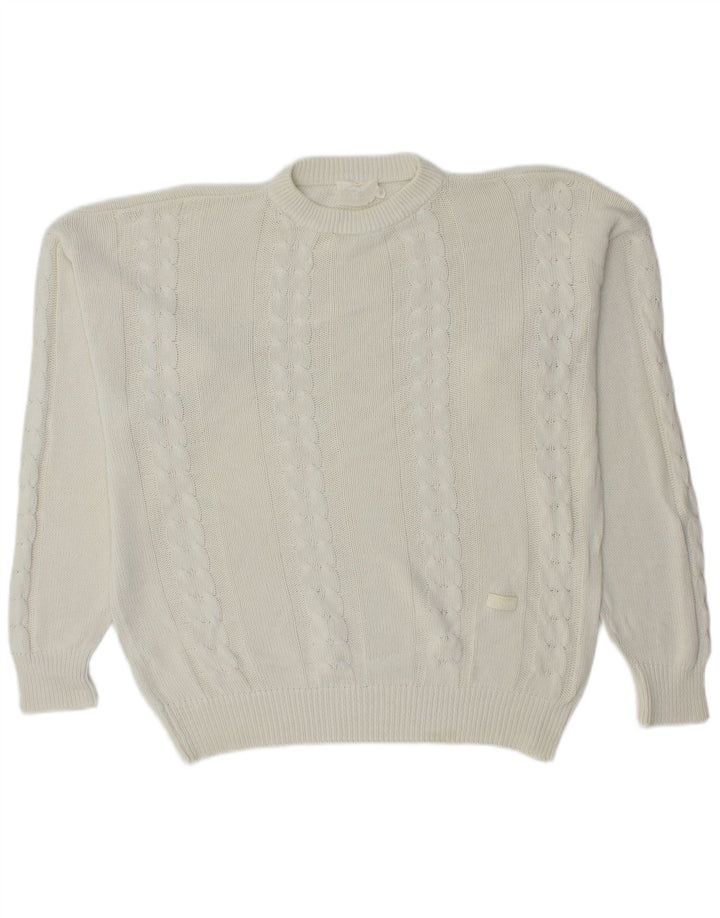 CROWN Mens Crew Neck Jumper Sweater Medium White