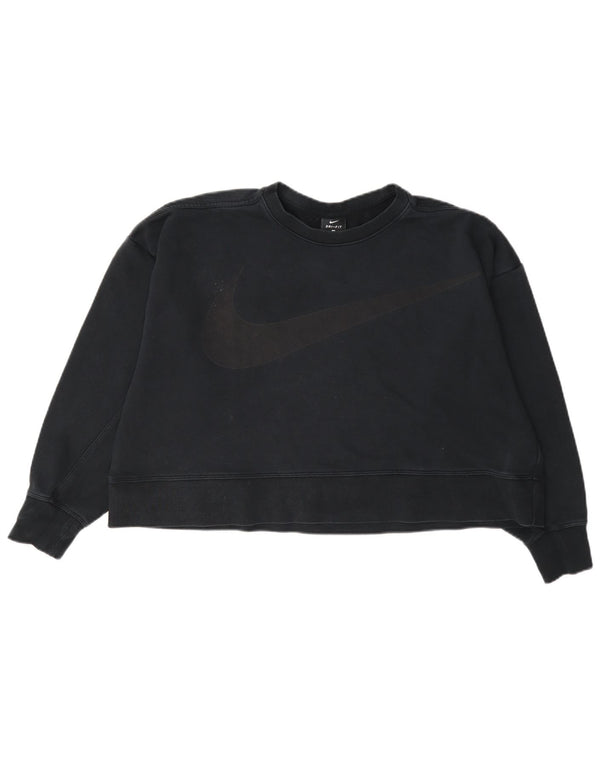 Nike Ženski Dri Fit Crop Graphic Sweatshirt Jumper UK 16 Large Navy Blue
