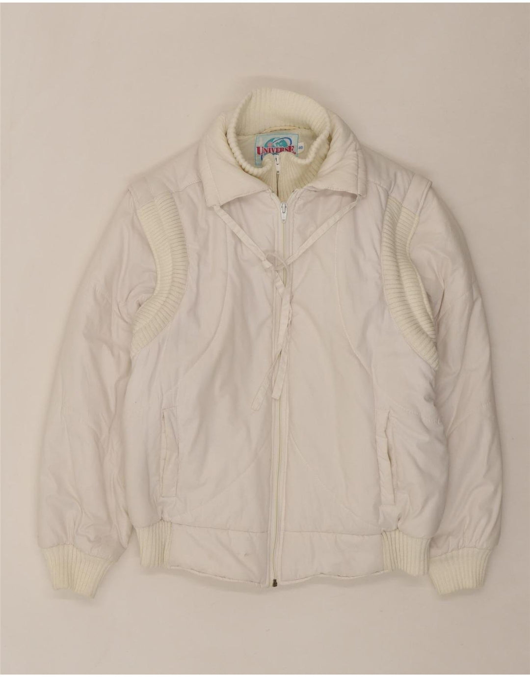 VINTAGE Womens Padded Jacket EU 40 Medium White Polyester Vintage Vintage and Second-Hand Vintage from Messina Hembry 