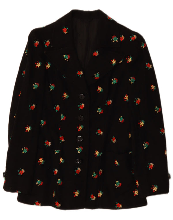 VINTAGE Ženska jakna sa 4 gumba UK 10 Mala crna cvjetna