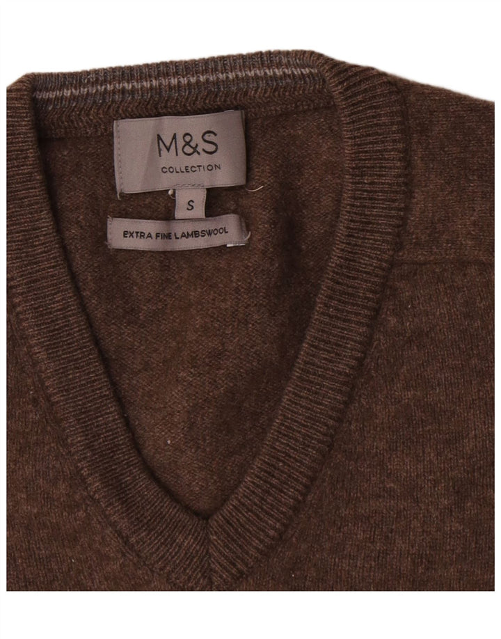 Marks & Spencer muški džemper s V-izrezom Mali smeđi džemper od janjeće vune