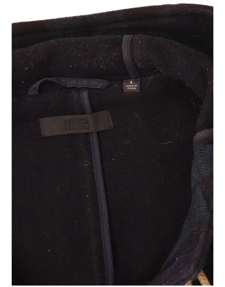 Uniqlo muški duffle kaput s kapuljačom UK 36 Mali tamnoplavi karirani