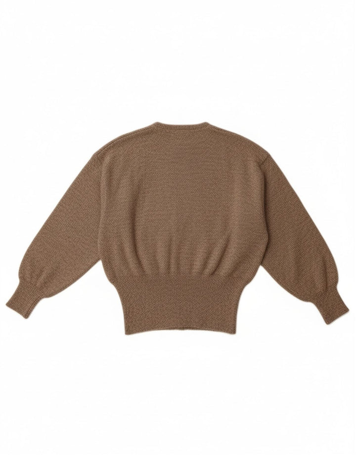 Vintage ženski džemper s okruglim izrezom UK 14 srednje smeđe vune