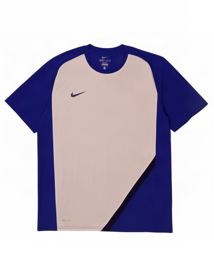 Nike Dri Fit T-Shirt Top XL Blue Colourblock poliester