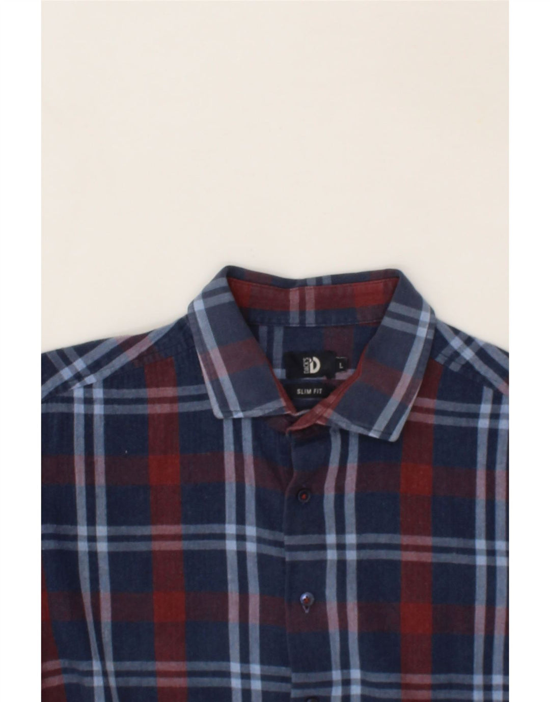 DACK'S Mens Slim Fit Shirt Large Navy Blue Plaid Cotton Vintage Dack's and Second-Hand Dack's from Messina Hembry 