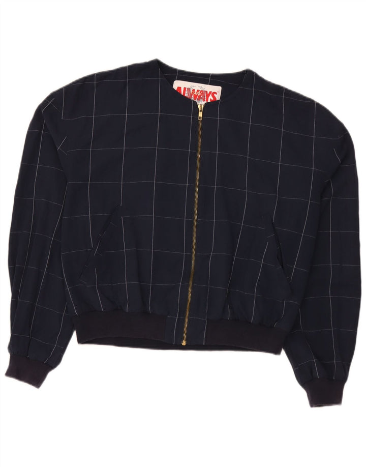 Vintage ženska bomber jakna IT 52 2XL tamnoplava karirana viskoza