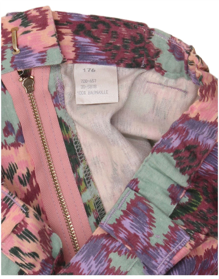 VINTAGE ženska ravna suknja visokog struka W28 Srednje zeleni cvjetni pamuk