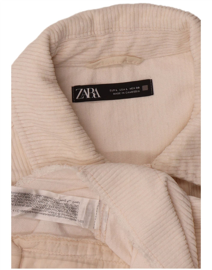 ZARA ženska prevelika jakna od samta UK 16 Large Off White Pamuk