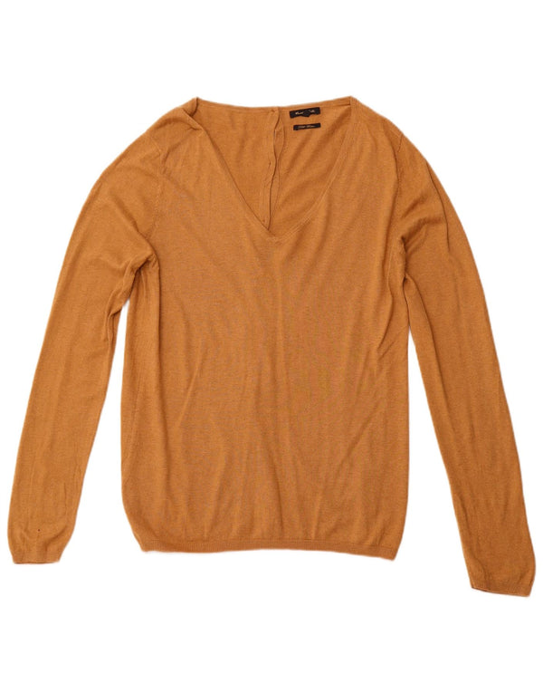 MASSIMO DUTTI Ženski džemper s V-izrezom UK 14 Veliki smeđi pamuk