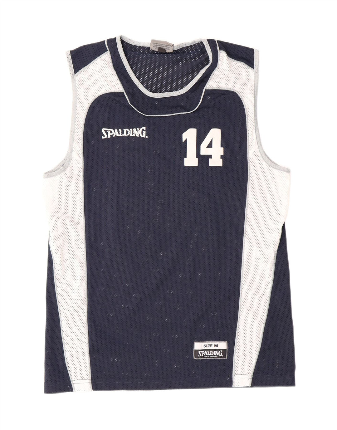 SPALDING Mens Graphic Vest Top Medium Navy Blue Colourblock Polyester Vintage Spalding and Second-Hand Spalding from Messina Hembry 