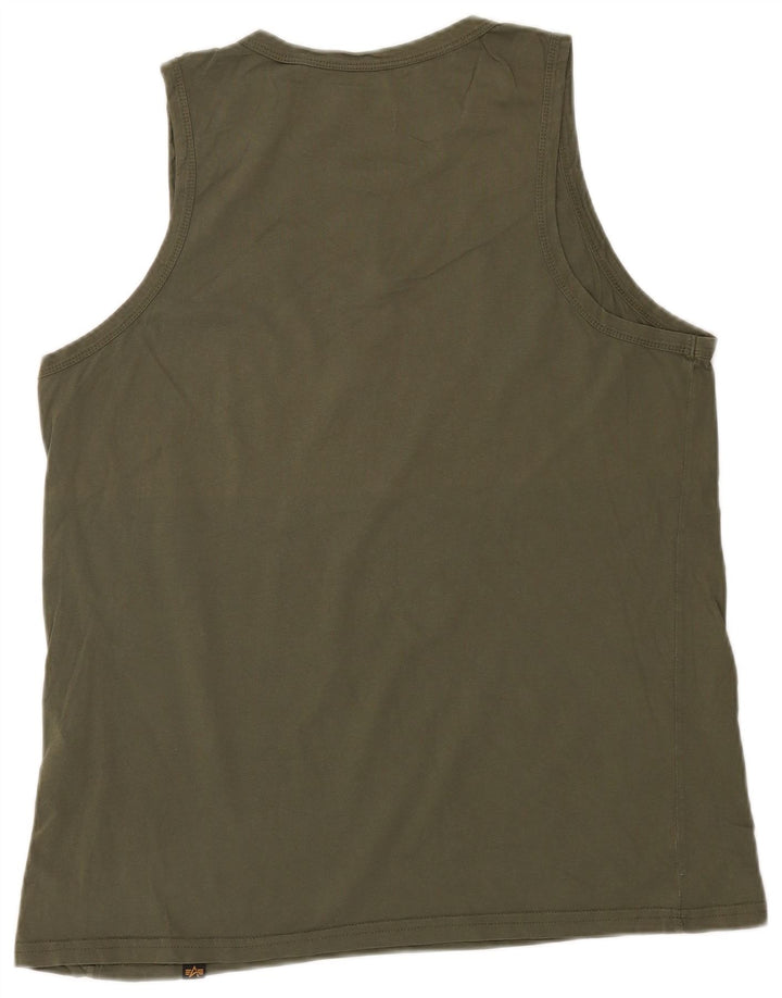 ALPHA INDUSTRIES Mens Slim Vest Top 2XL Khaki Cotton