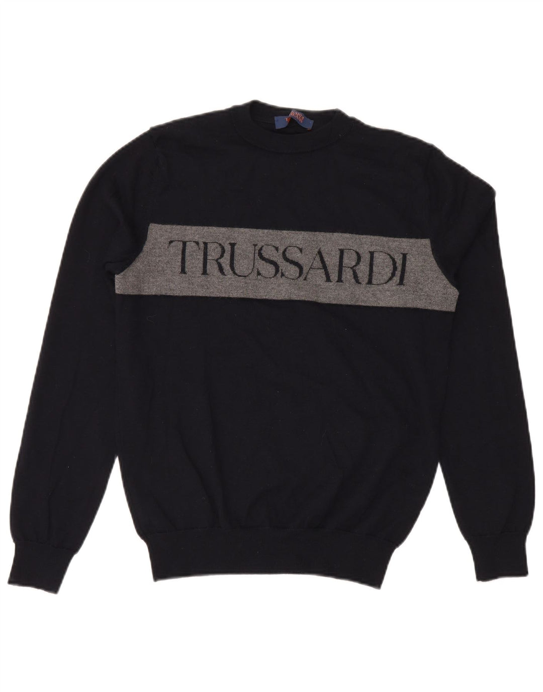 TRUSSARDI JEANS Mens Graphic Crew Neck Jumper Sweater Medium Navy Blue