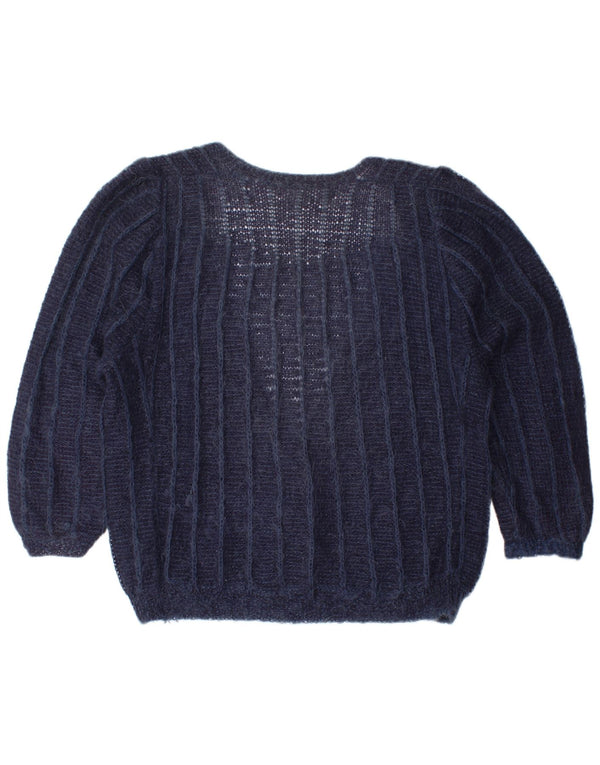 Vintage ženski prekomjerni džemper UK 22 3XL tamnoplavi