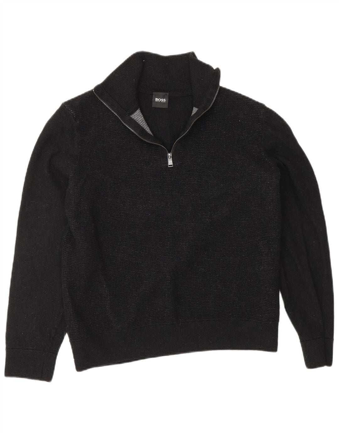 HUGO BOSS Womens Zip Neck Jumper Sweater UK 16 Large Black Virgin Wool Vintage Hugo Boss and Second-Hand Hugo Boss from Messina Hembry 