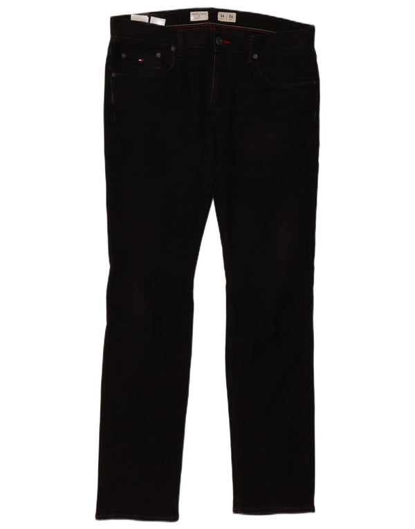 TOMMY HILFIGER muške Denton ravne traperice W34 L34 crni pamuk