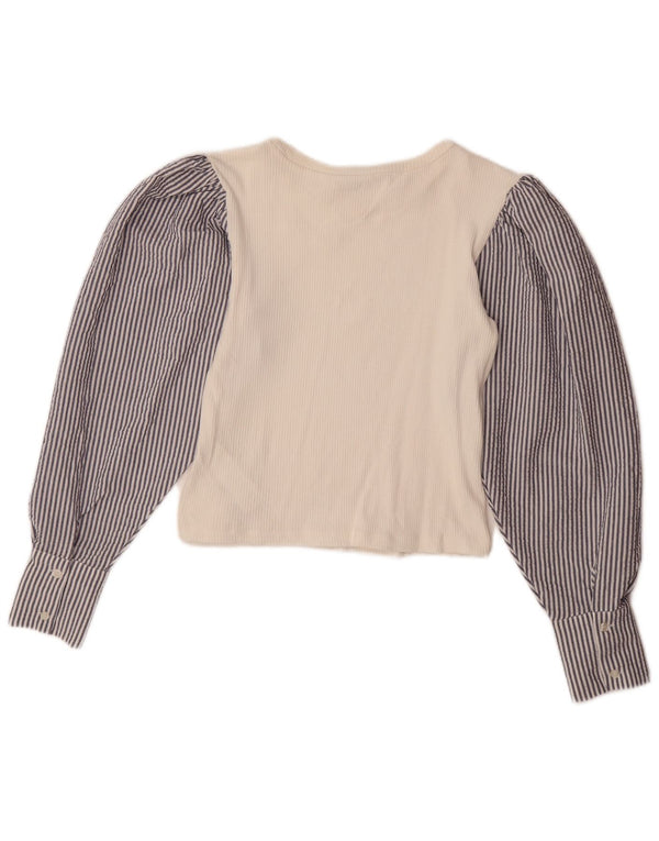 ZARA ženski gornji dio kratke bluze dugih rukava UK 12 srednje bijele pruge