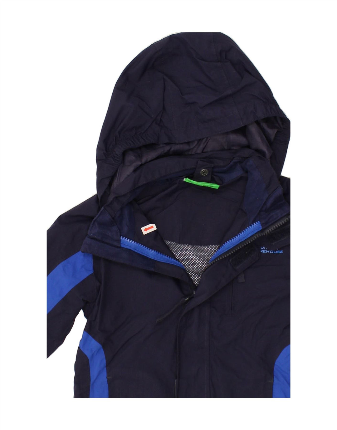 MOUNTAIN WAREHOUSE Boys Hooded Rain Jacket 5-6 Years Navy Blue Colourblock Vintage Mountain Warehouse and Second-Hand Mountain Warehouse from Messina Hembry 