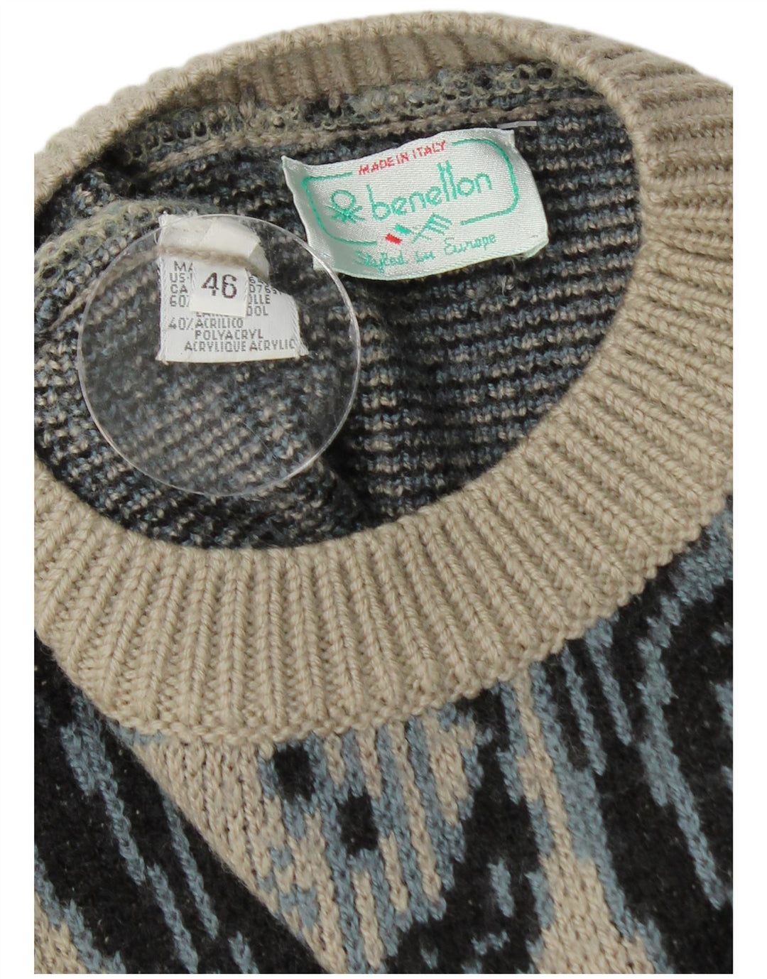 BENETTON Muški pulover s dugim izrezom IT 46 veliki sivi cvjetni