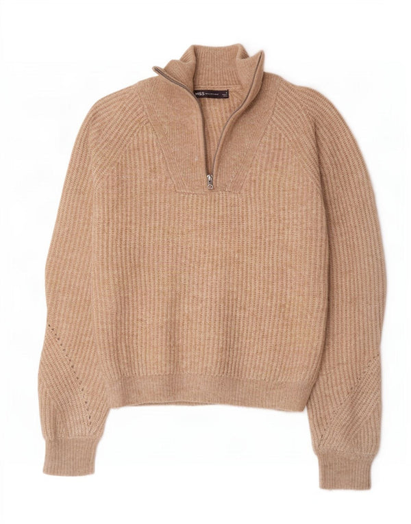 Marks & Spencer ženski džemper s izrezom s patentnim zatvaračem UK 10 Small Brown Flected
