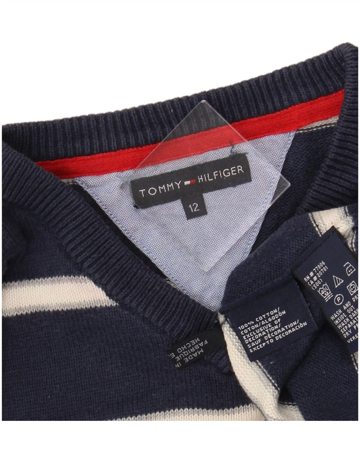 TOMMY HILFIGER Džemper s V-izrezom za dječake 11-12 godina, tamnoplavi na pruge