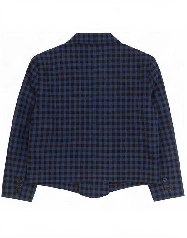 Vintage ženski sako s 1 gumbom UK 14 Srednje plavi gingham