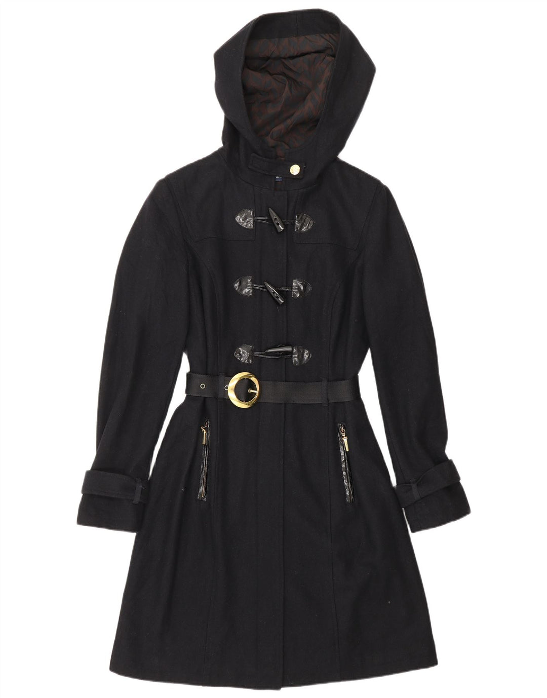 CARACTERE ženski duffle kaput s kapuljačom UK 10 Mala tamnoplava vuna