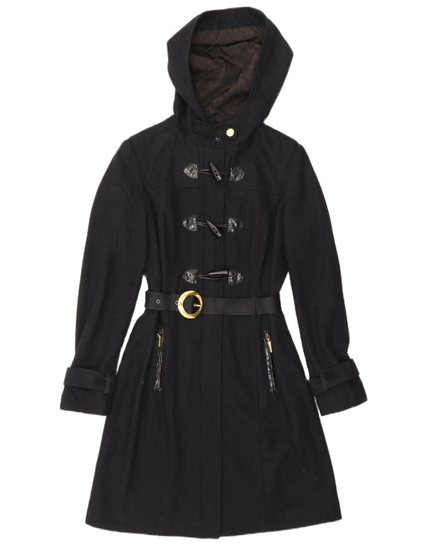 CARACTERE ženski duffle kaput s kapuljačom UK 10 Mala tamnoplava vuna