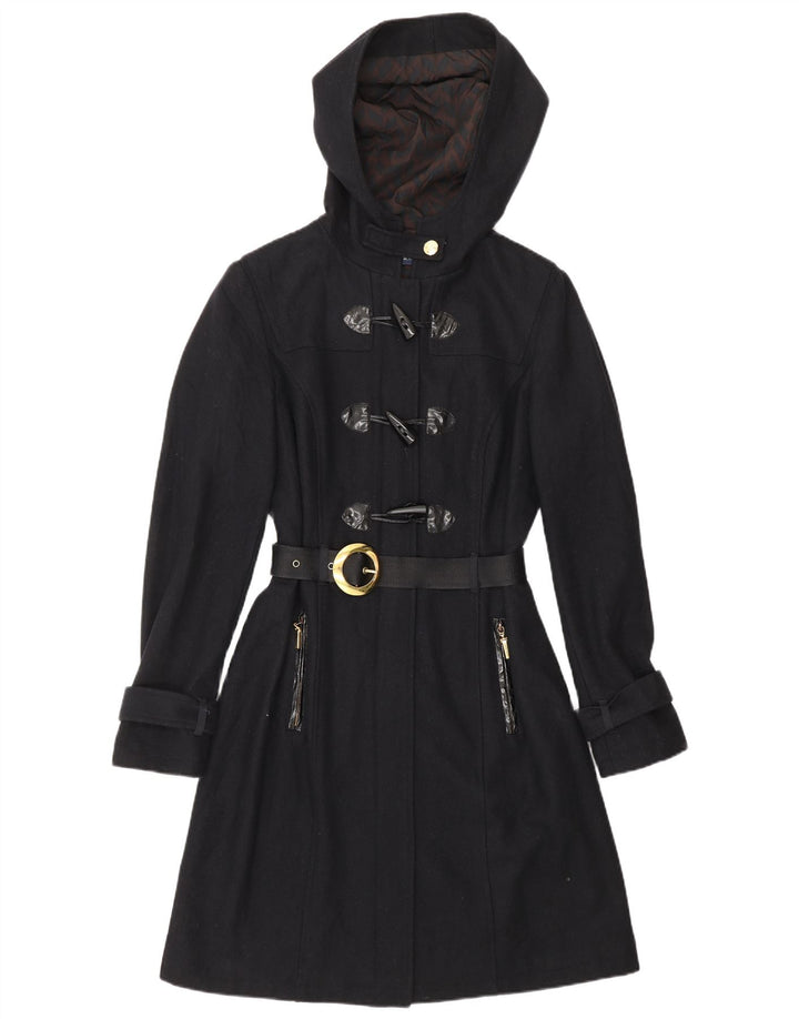 CARACTERE ženski duffle kaput s kapuljačom UK 10 Mala tamnoplava vuna