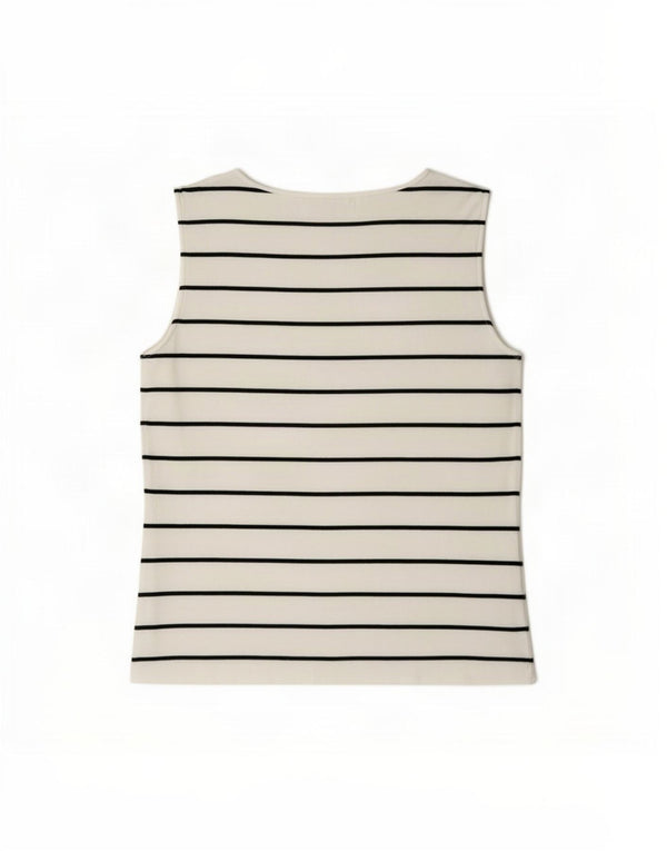 Belfe Womens Vest Top UK 12 Medium White Striped Cotton