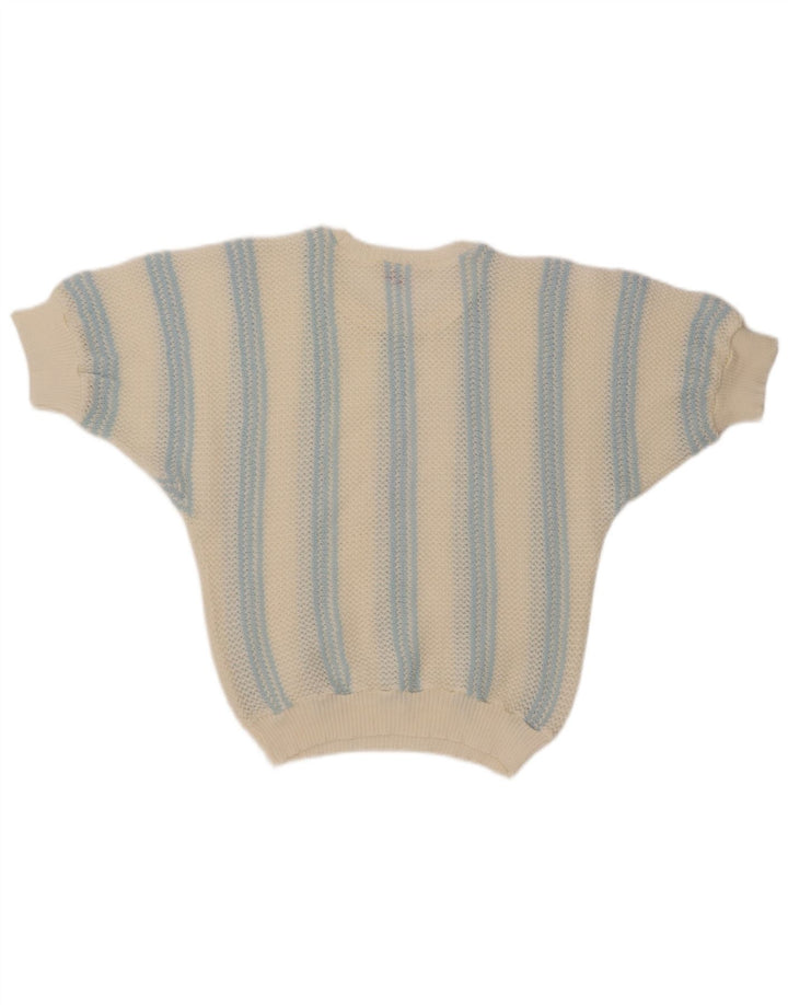 VINTAGE ženski džemper s morskim izrezom UK 12 srednje bijele pruge