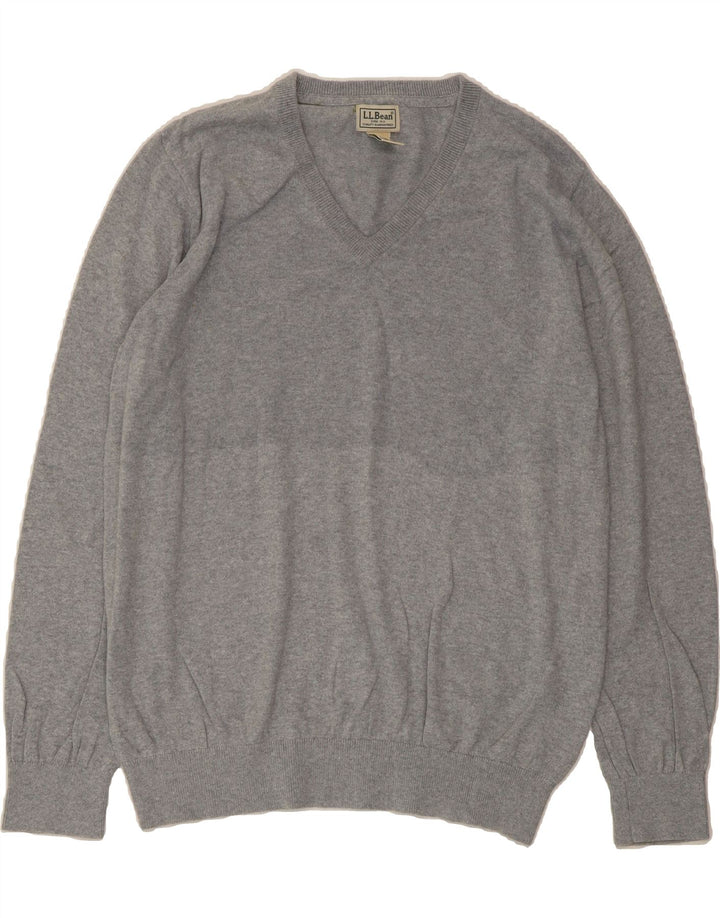 L.L.BEAN Mens V-Neck Jumper Sweater Large Grey Cotton Vintage L.L.Bean and Second-Hand L.L.Bean from Messina Hembry 
