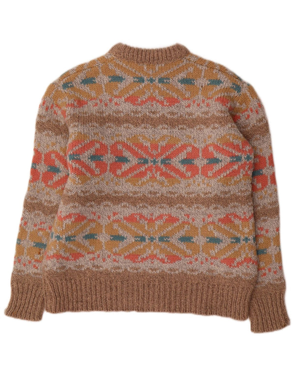 Vintage ženski džemper s okruglim izrezom UK 14 Large Brown Fair Isle